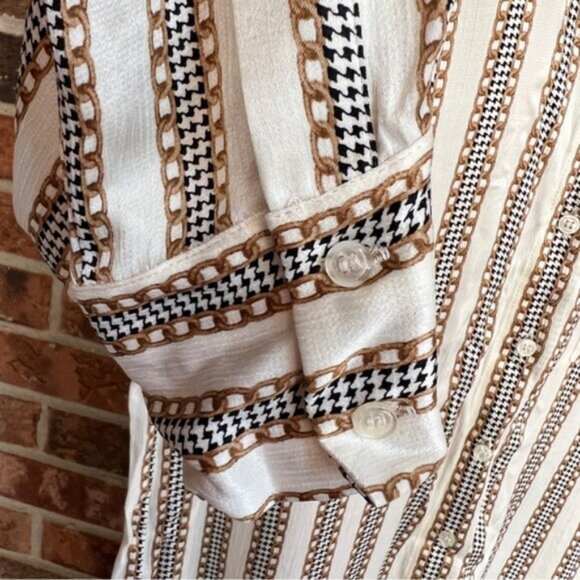 Zara   NEW Ivory Chain Houndstooth Striped Print Satin Button Down Top Blo… - Picture 2 of 13